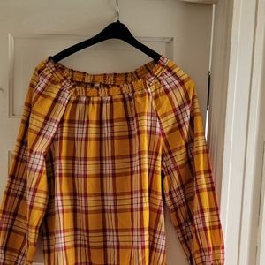 Gold/Cranberry plaid blouse